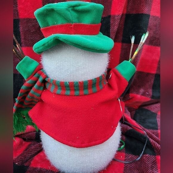 Fiber Optics Snowman decoration plug in light up 14" tall red green scarf hat - Picture 5 of 12